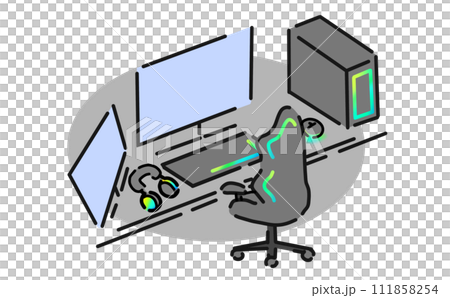 パソコンでゲームをする人のイラスト パソコンでゲームをする人のイラスト 111858254