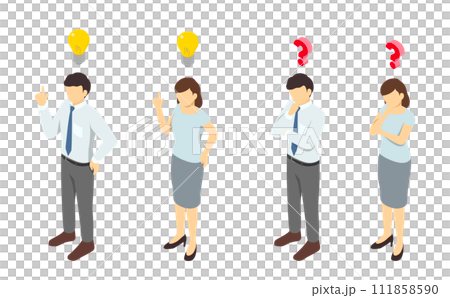 Isometric illustration: Thinking men and women (summer clothes) Isometric illustration: Thinking men and women (summer clothes) 111858590