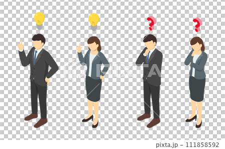 Isometric illustration: Thinking men and women (winter clothes) Isometric illustration: Thinking men and women (winter clothes) 111858592