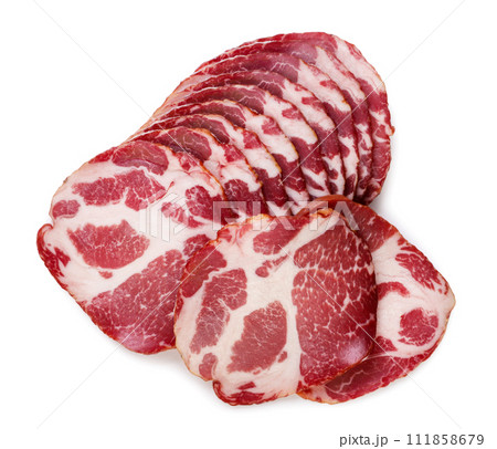 Sliced meat close-up on a white. Top view Sliced meat close-up on a white. Top view 111858679