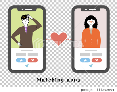 Image illustration of a smartphone matching app (dating app) Image illustration of a smartphone matching app (dating app) 111858694