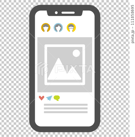 智慧型手機照片發布應用程式的圖像插圖 智慧型手機照片發布應用程式的圖像插圖 111858695