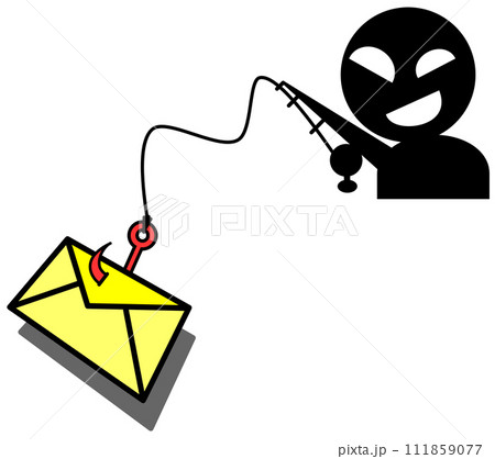 個人情報やカードのパスワードなどを盗むフィッシング詐欺メールのイラスト 個人情報やカードのパスワードなどを盗むフィッシング詐欺メールのイラスト 111859077
