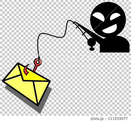 個人情報やカードのパスワードなどを盗むフィッシング詐欺メールのイラスト 個人情報やカードのパスワードなどを盗むフィッシング詐欺メールのイラスト 111859077
