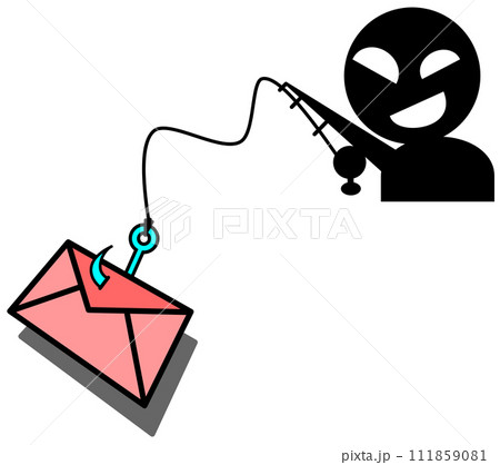 個人情報やカードのパスワードなどを盗むフィッシング詐欺メールのイラスト 111859081