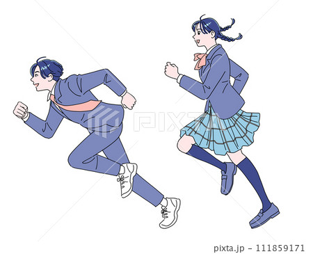 走り出す元気な男女の学生たち 走り出す元気な男女の学生たち 111859171