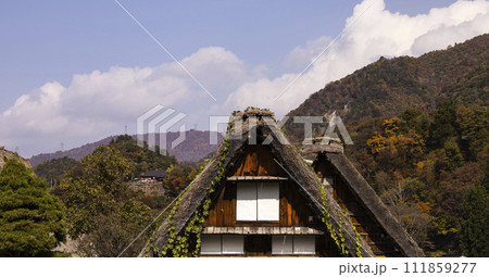 藁葺き屋根と紅葉 藁葺き屋根と紅葉 111859277