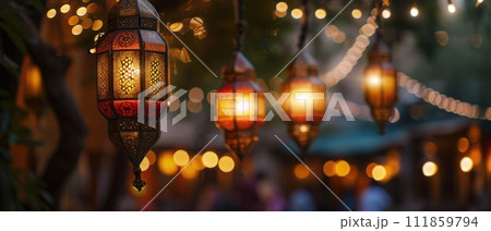 Illuminated Islamic Lanterns Garland Illuminated Islamic Lanterns Garland 111859794