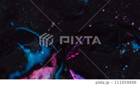 Glitter fluid flow paint spill blue pink black ink 111859886