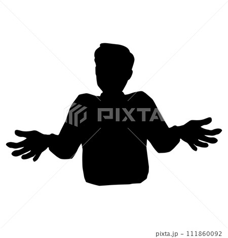 肩をすくめ腕を広げ手のひらを上に向けてお手上げの男性のシルエットイラスト 黒のイラスト素材 [111860092] - PIXTA