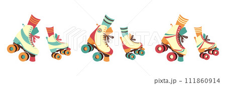 Set of women's roller skates. vector illustration in 90s style. 111860914