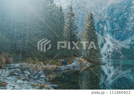 Tatra National Park in Poland. Famous mountains lake Morskie oko or sea eye lake In High Tatras. Five lakes valley 111860922