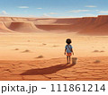 Climate change and World environmental concept. Children looking at drying river after Drought impact on summer. 111861214