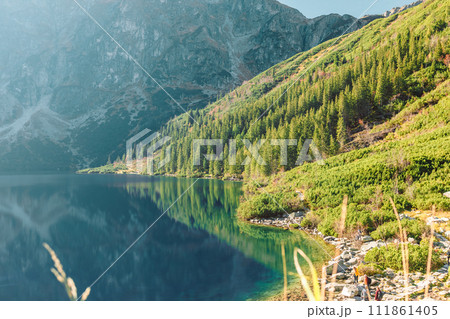 Tatra National Park in Poland. Famous mountains lake Morskie oko or sea eye lake In High Tatras. Five lakes valley 111861405