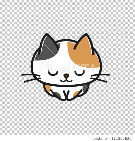 座ってお辞儀をする三毛猫 111861629