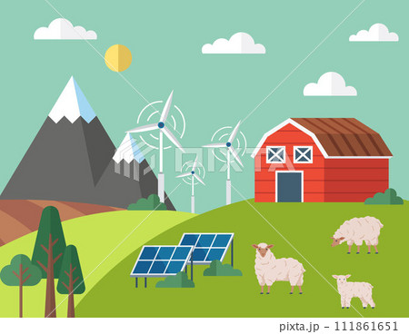 Solar energy vector illustration. Electric vehicles powered by alternative energy sources are environmentally conscious choice The development renewable energy sources is crucial for greener future Solar energy vector illustration. Electric vehicles powered by alternative energy sources are environmentally conscious choice The development renewable energy sources is crucial for greener future 111861651