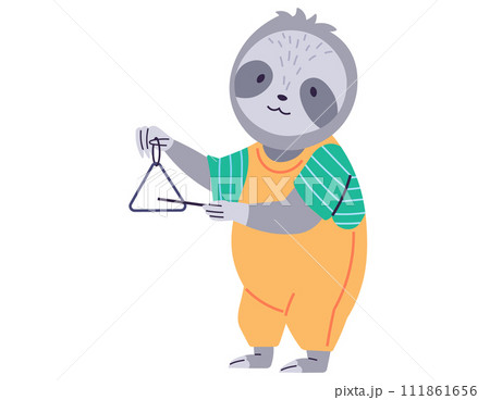 Animal music vector illustration. Happy creatures perform in cheerful music party, creating atmosphere joy Celebrate with lively music band as they perform magical animal music metaphor. Sloth hits 111861656