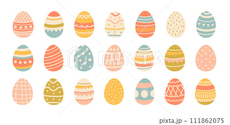 Set of cute colorful Easter eggs, Easter symbol, decorative vector elements collection. Collection of colored eggs. Set of cute colorful Easter eggs, Easter symbol, decorative vector elements collection. Collection of colored eggs. 111862075