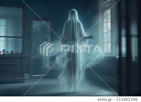 Floating Ghost Evil Spirit in a Derelict Asylum Hospital 3d Illustration  111862398