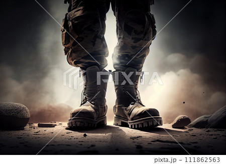 war background with soldier uniform and boots 111862563