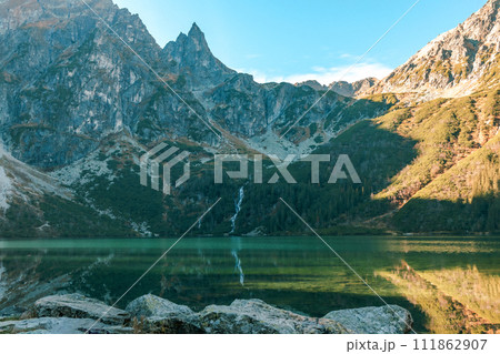 Tatra National Park in Poland. Famous mountains lake Morskie oko or sea eye lake In High Tatras. Five lakes valley 111862907