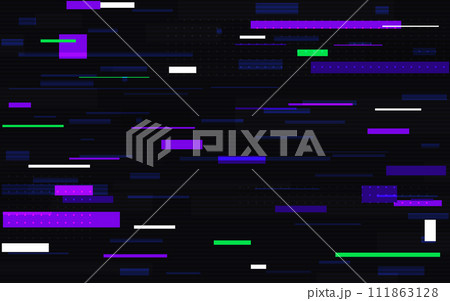 Glitch lines. Hi Tech speed background. Digital neon stripes. Abstract motion texture. Cyberpunk geometric design. Modern distortions. Fast color shapes. Vector illustration Glitch lines. Hi Tech speed background. Digital neon stripes. Abstract motion texture. Cyberpunk geometric design. Modern distortions. Fast color shapes. Vector illustration 111863128