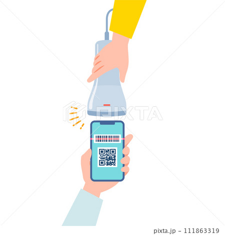 スマートフォンでQRコード決済するシーン 111863319