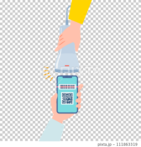 スマートフォンでQRコード決済するシーン 111863319