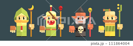 Funny Wizard and Magical Old Warlock Character Vector Set Funny Wizard and Magical Old Warlock Character Vector Set 111864004
