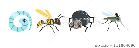 Funny Insect and Crawling Creature with Large Eyes Vector Set Funny Insect and Crawling Creature with Large Eyes Vector Set 111864096