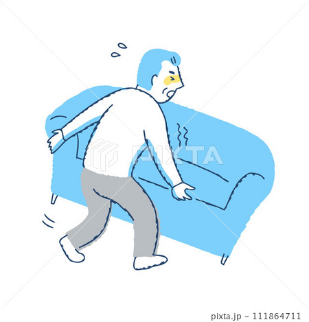 ソファーを持ち上げようとしているシニア男性 111864711