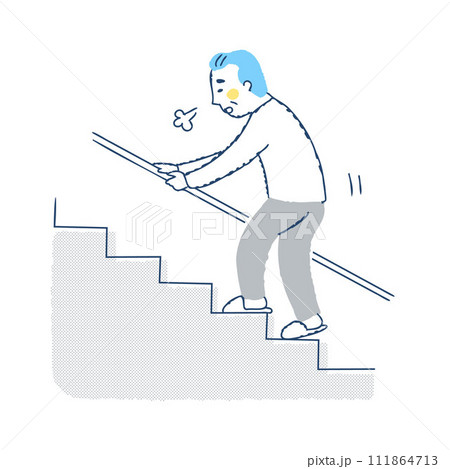 手すりを使って階段を上がるシニア男性 111864713