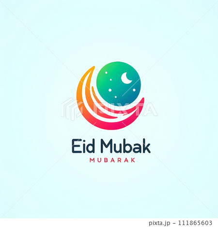 AI-generated content. Contemporary Eid Mubarak emblem rendered in ,, minimalistic touch, bold color palette, with "Eid Mubarek" text 111865603