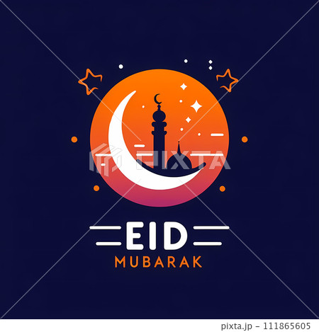 AI-generated content. Eid Mubarak symbol crafted in ,, minimalist style, bold colors, showcasing "Eid Mubarek" text 111865605