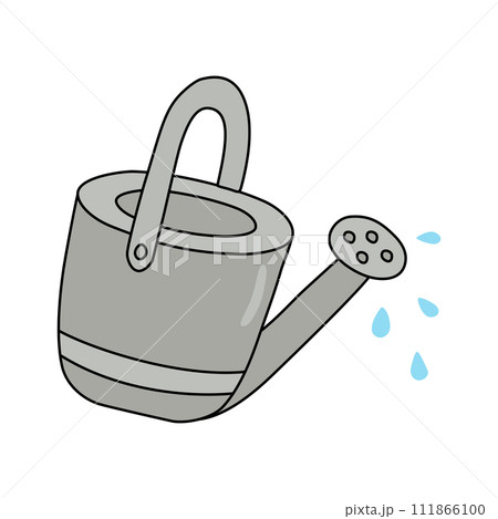 Watering can with water drops, spring garden design element, vector 111866100
