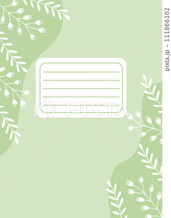Workbook cover template, place for notes, green spring background with flowers and branches, vector Workbook cover template, place for notes, green spring background with flowers and branches, vector 111866102