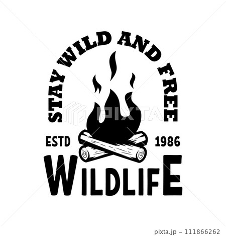 Emblem template with campfire. Design element for greeting card, t shirt, poster. Vector illustration 111866262