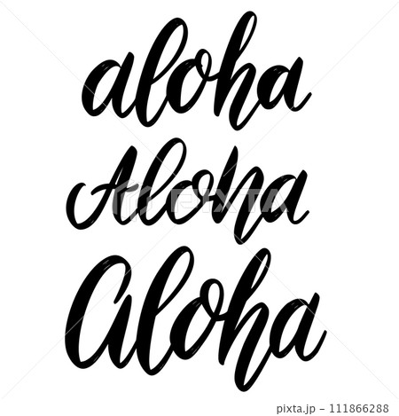 Aloha. Lettering phrase on white background. Design element for greeting card, t shirt, poster. Vector illustration 111866288