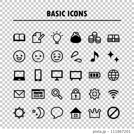 Assortment set of commonly used standard icons 111867201