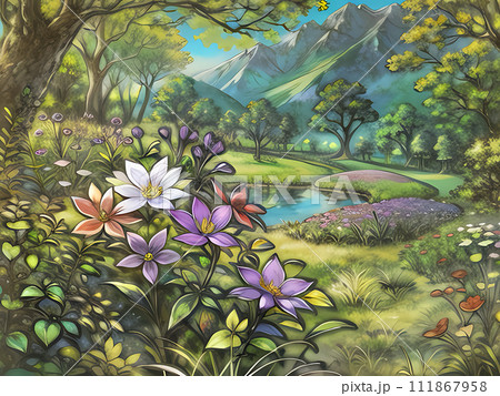 森の中の池 111867958