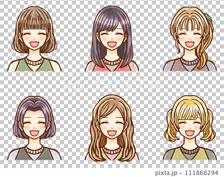 様々な髪型の笑顔の大人女性のイラスト素材セット 111868294