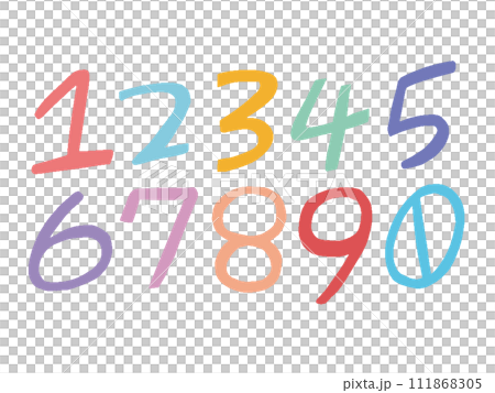落書き風 ポップでカラフルな数字の文字のイラストセット 落書き風 ポップでカラフルな数字の文字のイラストセット 111868305