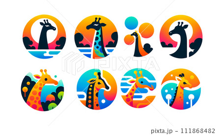 カラフルなキリンのロゴ 111868482