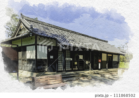 水彩画風　上越高田　高田城　三重櫓管理棟　新潟県上越市 111868502