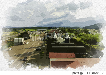 水彩画風 上越高田 上信越自動車道新井PA 新潟県上越市 水彩画風 上越高田 上信越自動車道新井PA 新潟県上越市 111868567