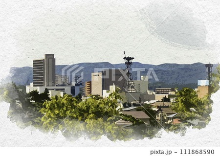 水彩画風　上越高田市街地　高田駅周辺　新潟県上越市 111868590