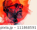 A man with a beard is wearing glasses and headphones on his head 111868591