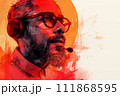 A man with a beard is wearing glasses and headphones on his head 111868595