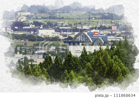 水彩画風 上越市街地 謙信公大橋周辺 新潟県上越市 水彩画風 上越市街地 謙信公大橋周辺 新潟県上越市 111868634