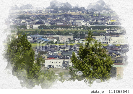 水彩画風　上越市街地　新光町周辺　新潟県上越市 111868642